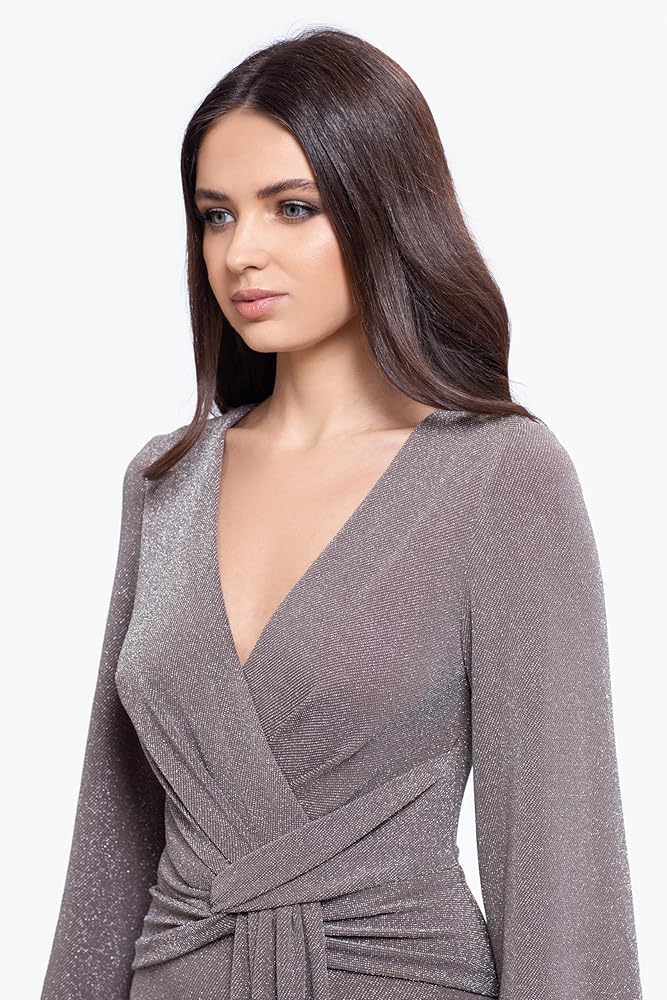 Betsy&adam グレーラメ　ドレス Amazon.com: Betsy & Adam Women's Long Sleeve Metallic Knit
